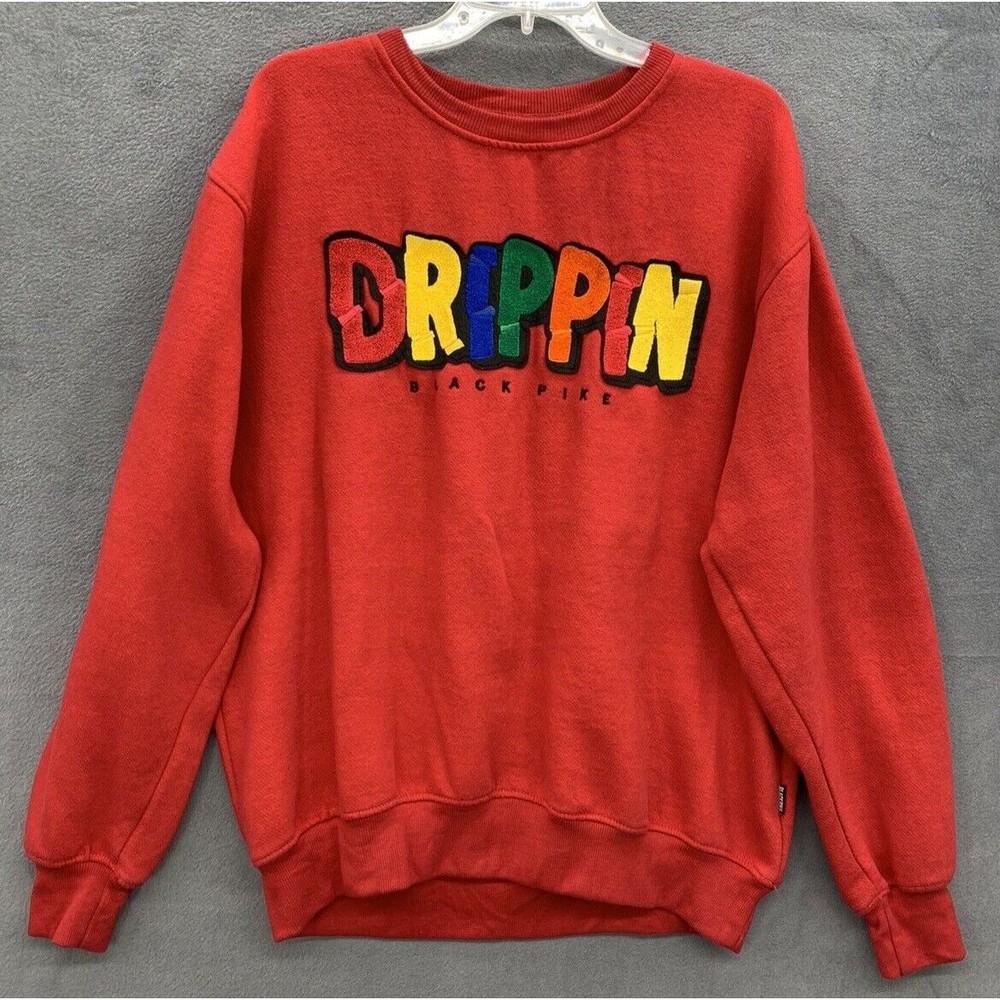 Black Pike Pullover Sweater Mens XL Red Colorful Embroider Graphic Long Sleeve